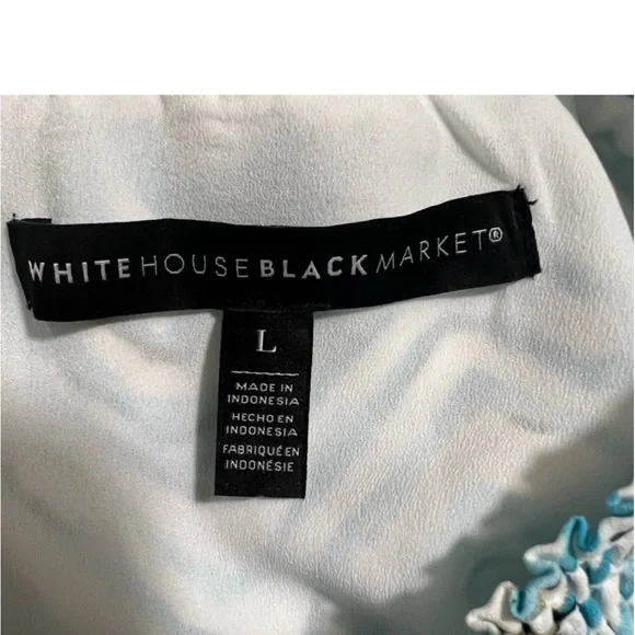 White House Black Market Wm Dress Printed Smock Sleeveless Blue High Neck L. - Picture 7 of 10